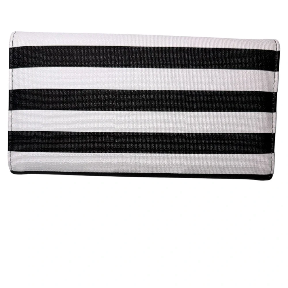 KUT from the Kloth Black White Striped Wallet Slim Snap Canvas Vegan